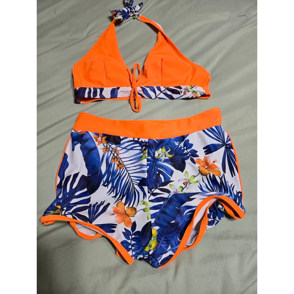 Unknown brand small women's orange tropical 2 piece swimsuit